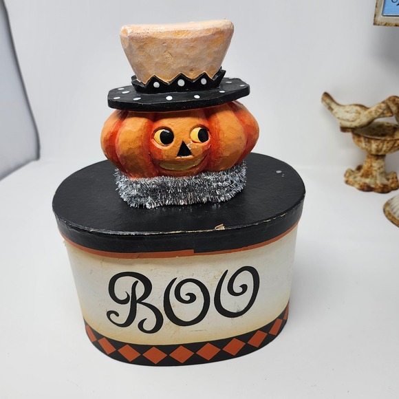 Halloween Decor BOO Box‎ Pumpkin with Hat Decorative Storage Container - Picture 1 of 11